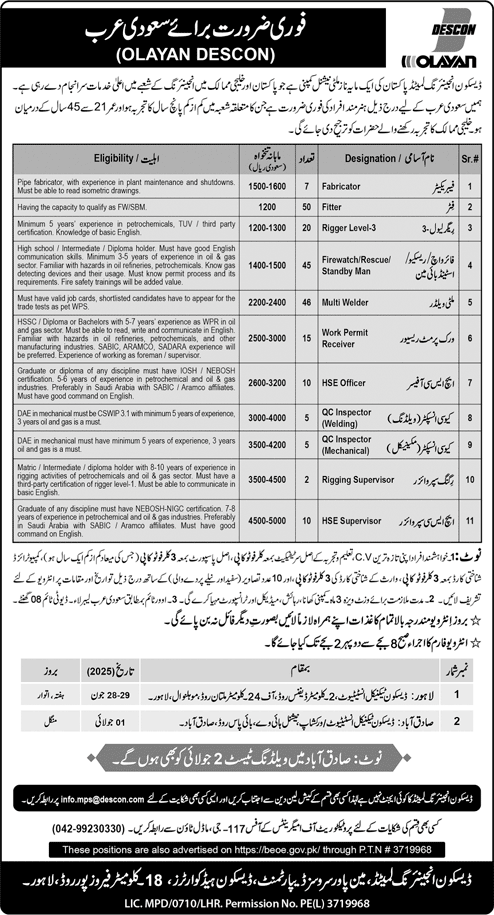 DESCON Engineering Jobs in Saudi Arabia 2025