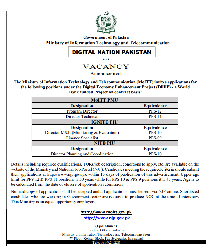 Ministry of IT & Telecom Jobs 2025 | Apply Online