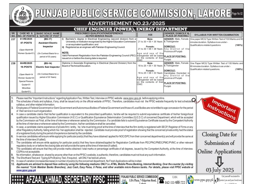 PPSC Jobs Ad 23/2025 β Publicity Officer, Assistant Agronomist, Associate Professor Paediatric Cardiology Vacancies