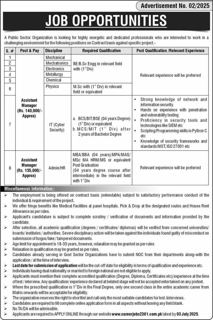 Public Sector Organization Jobs 2025 | Apply Online for Assistant Manager
