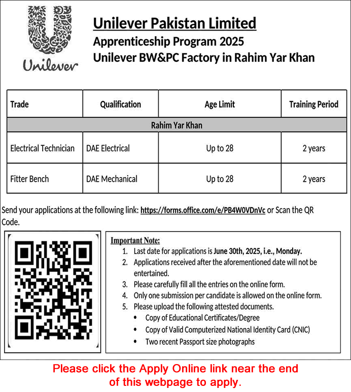 π Unilever Pakistan Apprenticeship Program 2025 | Apply Now
